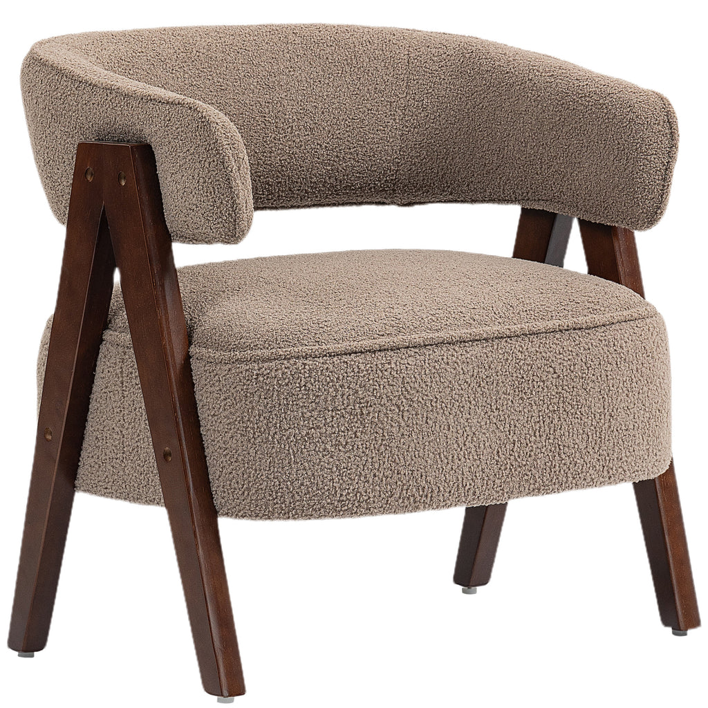 Fauteuil de salon en tissu bouclette marron et bois – Noéa