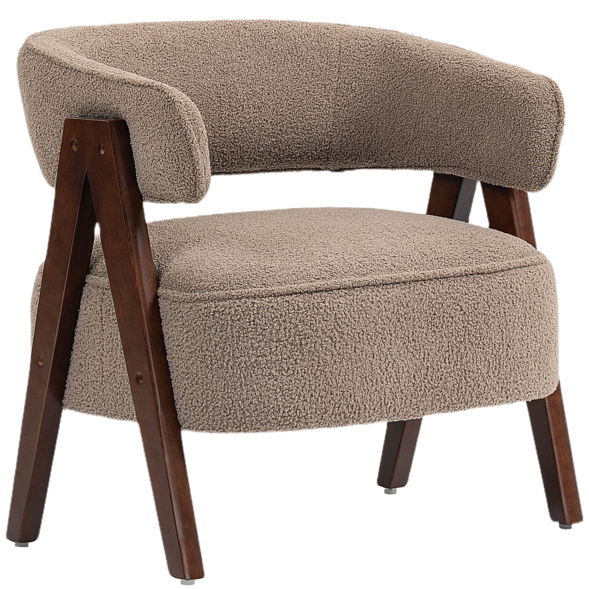 Fauteuil de salon en tissu bouclette marron et bois – Noéa