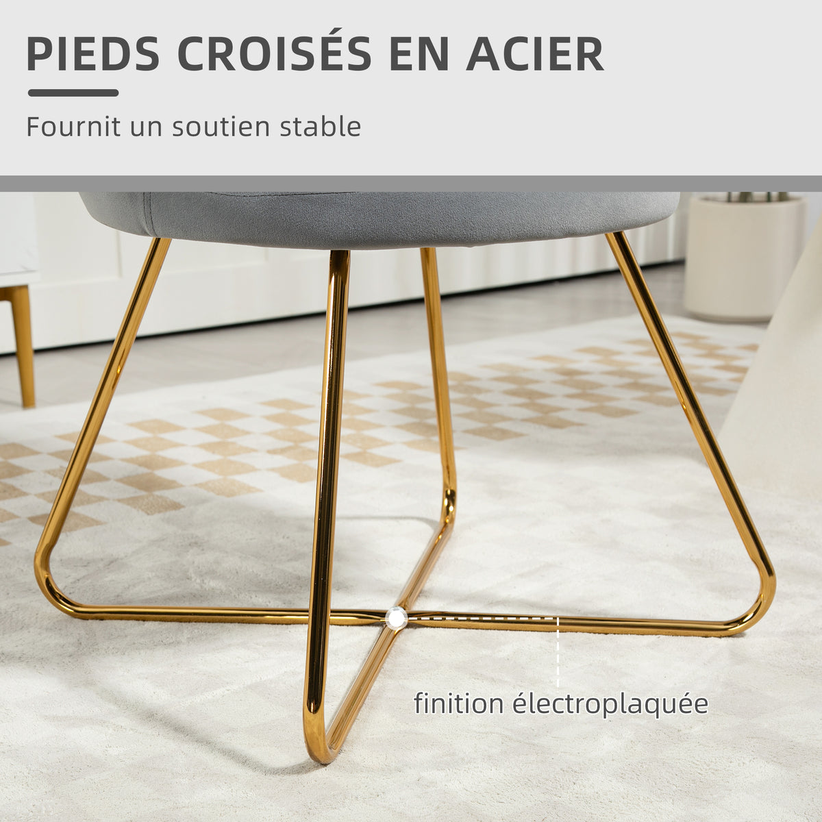 Fauteuil coquillage gris et doré – Élina