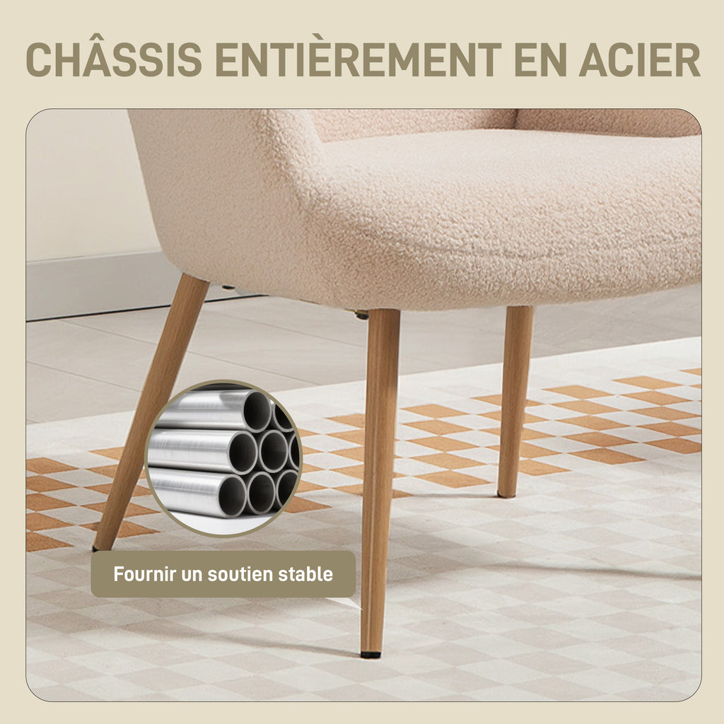 Fauteuil de salon en tissu bouclette beige-4