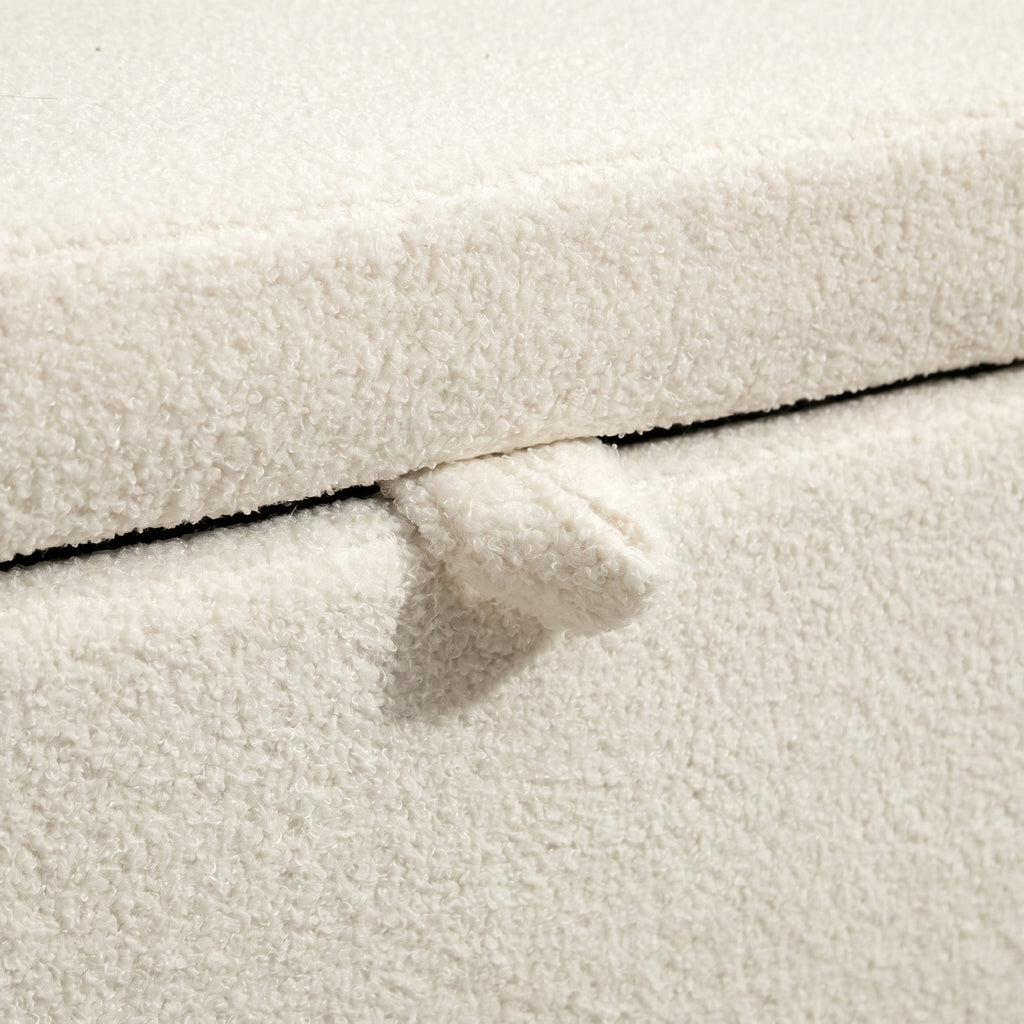 Banc coffre de rangement en tissu bouclette crème – 114,5 cm-8