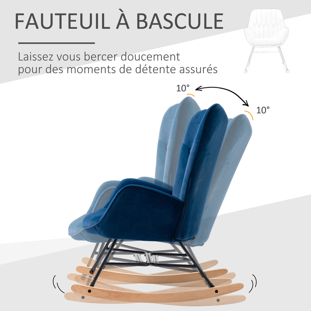 Fauteuil à bascule en velours bleu-4