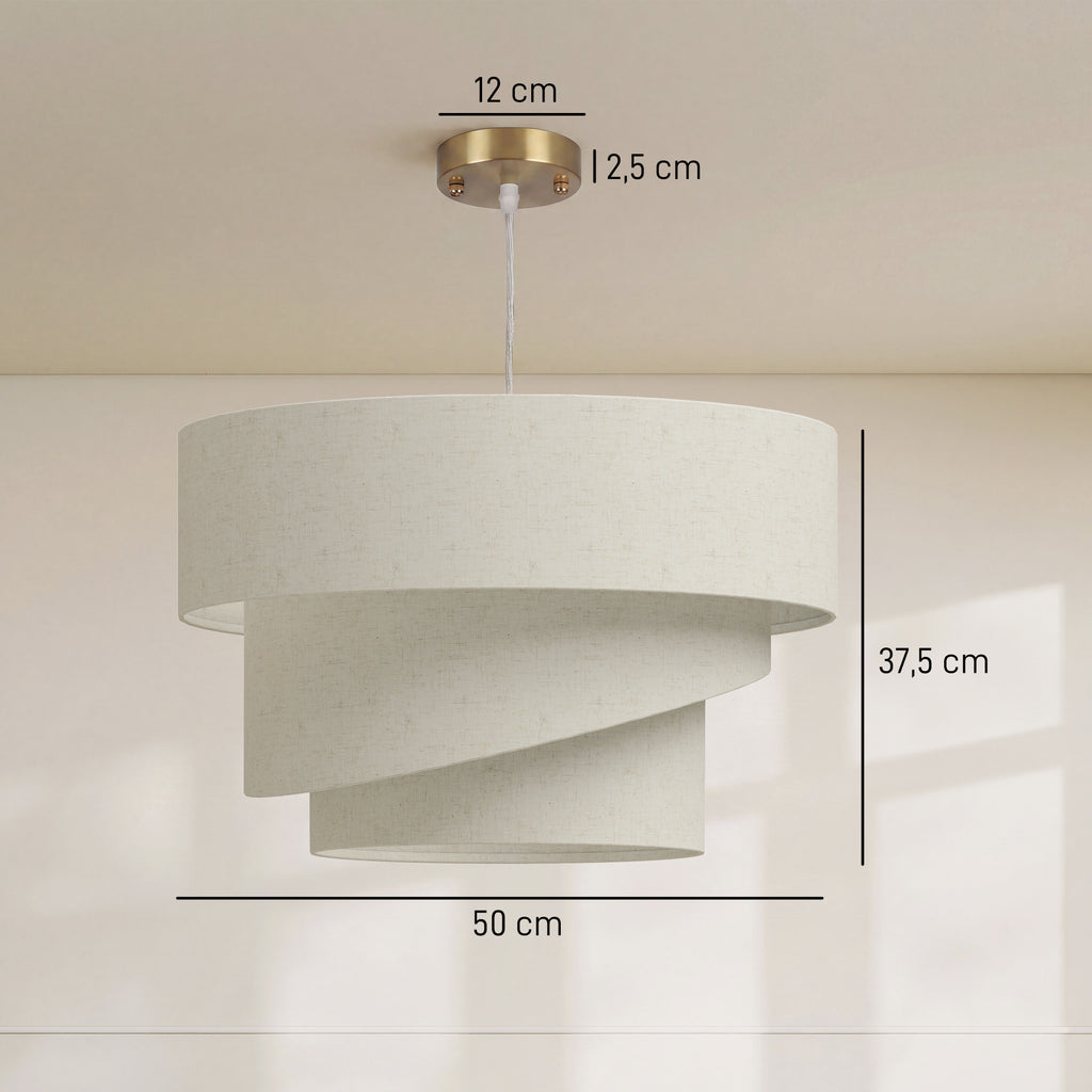 Suspension 3 abat-jour effet lin beige et doré – Solène-2