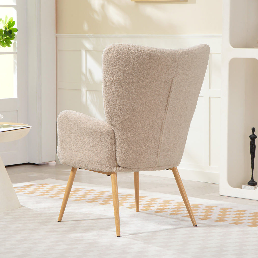 Fauteuil de salon en tissu bouclette beige-8