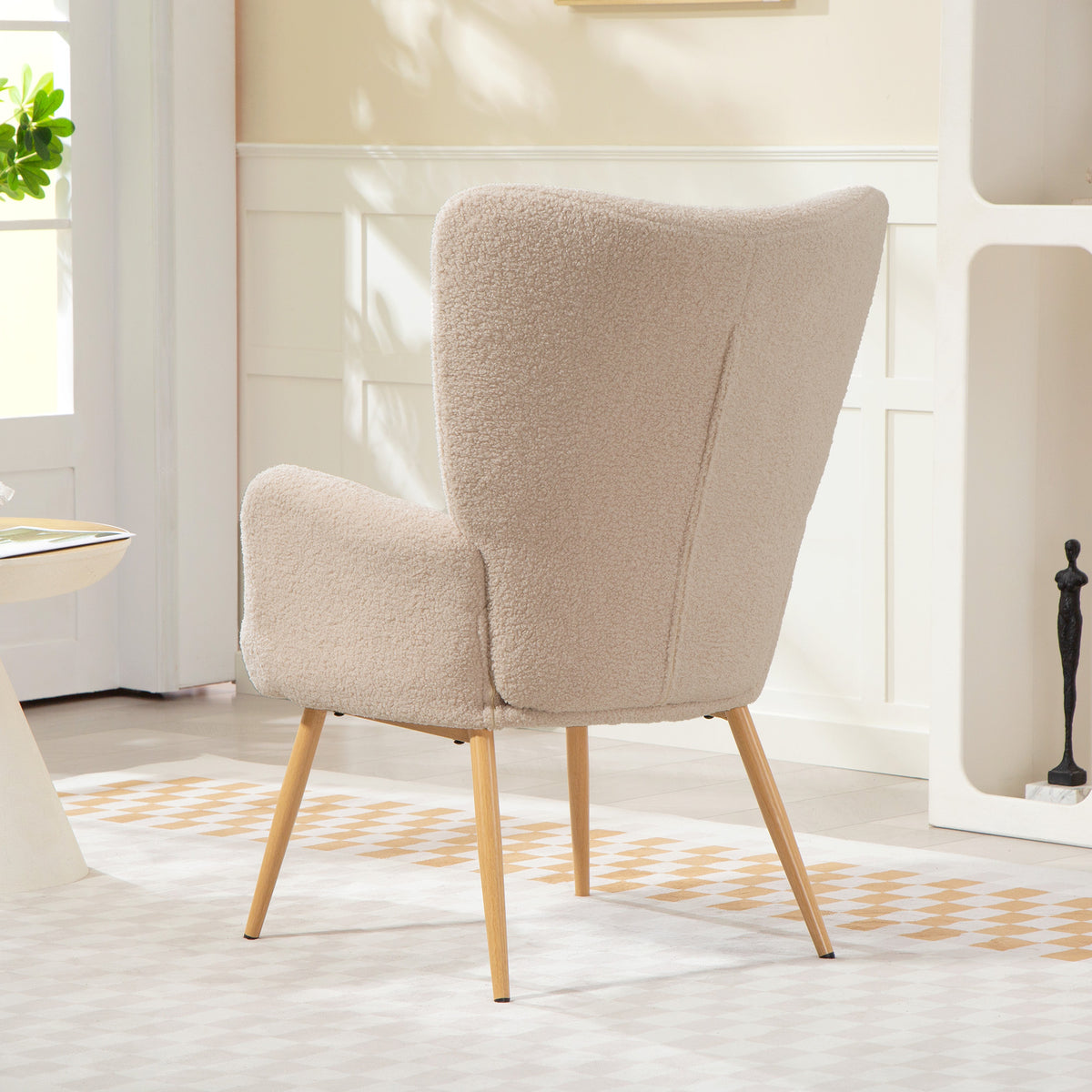 Fauteuil de salon en tissu bouclette beige-8