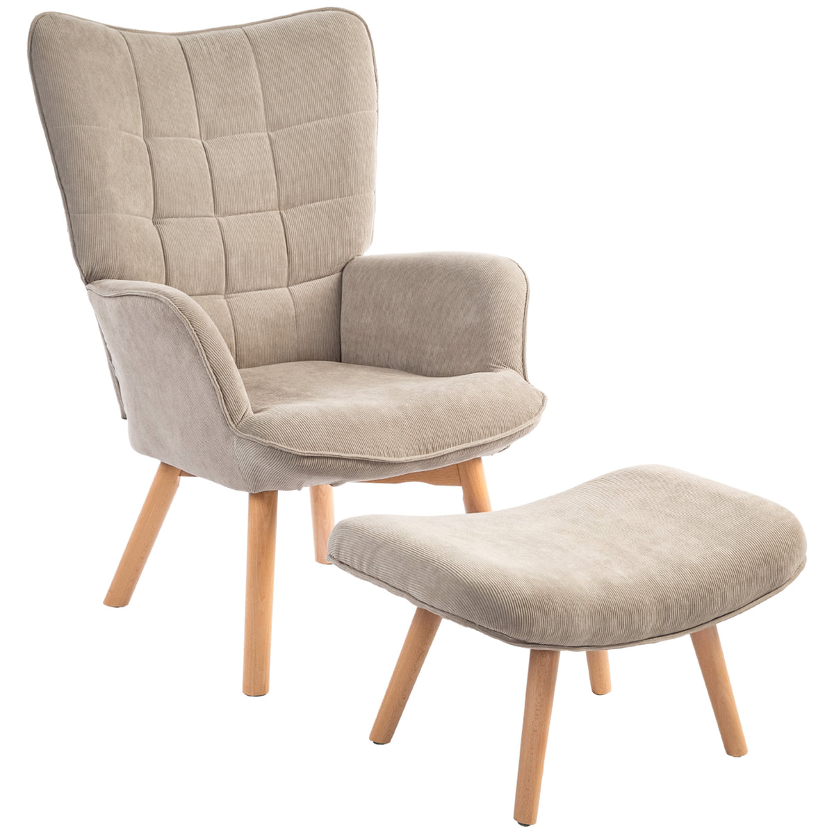 Fauteuil avec repose-pieds en velours côtelé marron clair – Alba