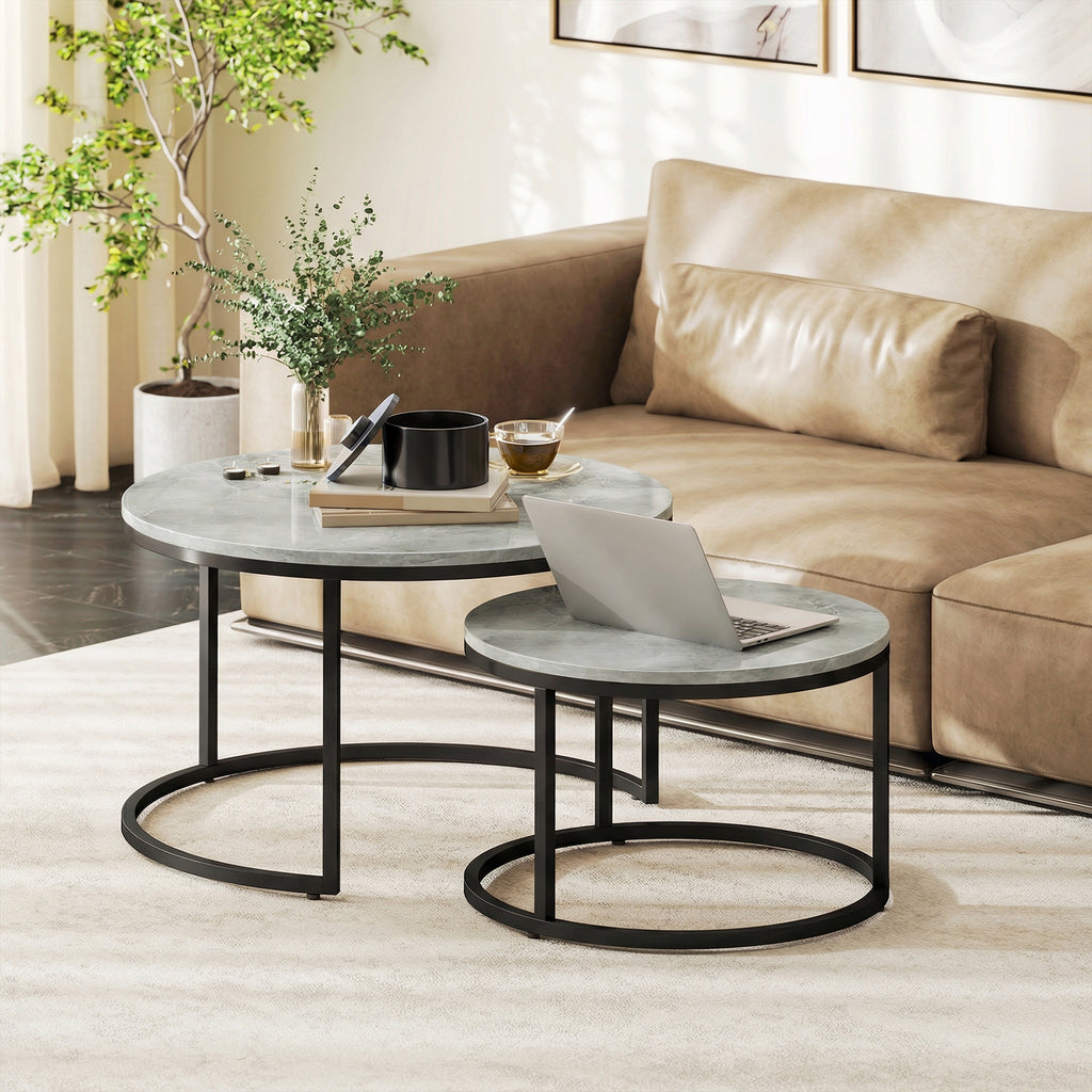 Tables basses gigognes effet ciment gris – Soren-1