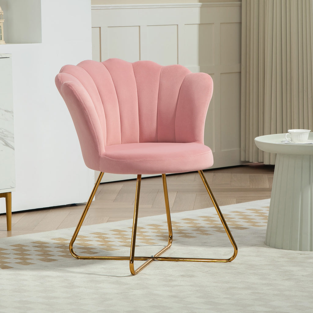 Fauteuil coquillage rose en velours et métal doré-1