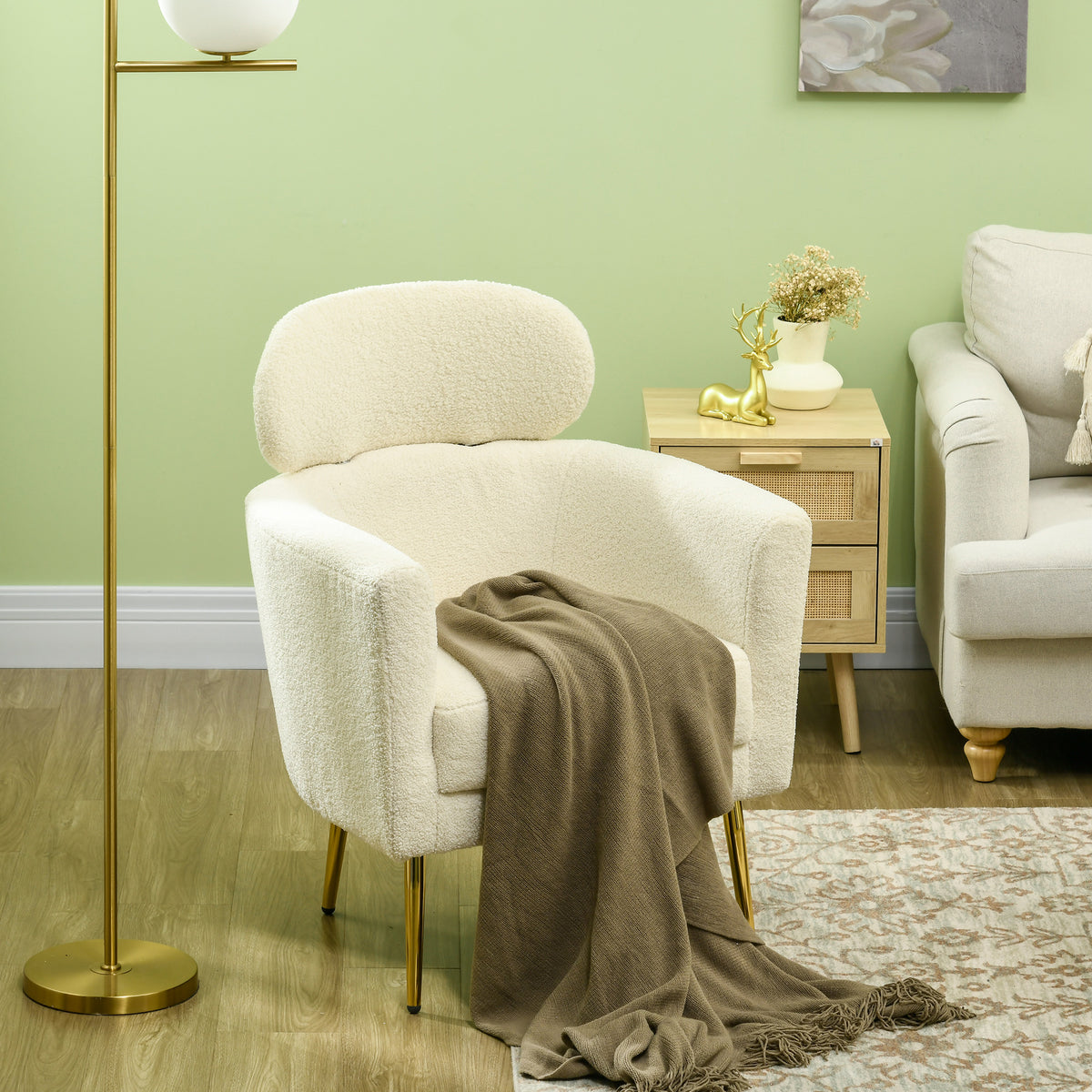 Fauteuil teddy crème et doré – Livia-6