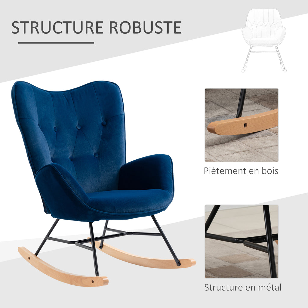 Fauteuil à bascule en velours bleu-6