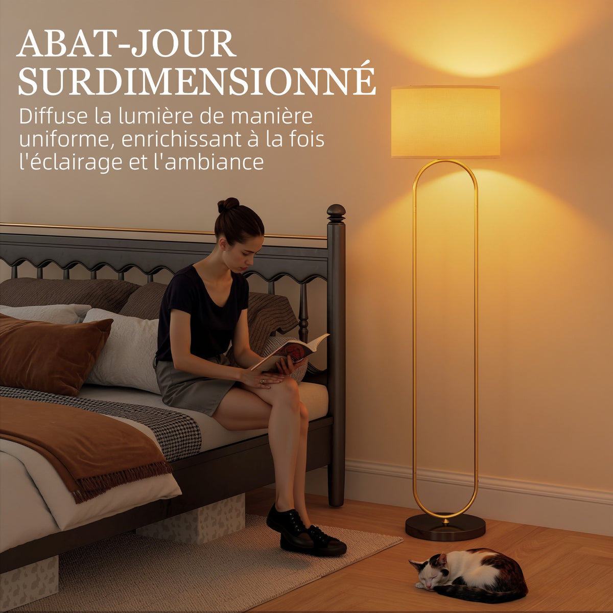 Lampadaire en lin doré et noir – 156 cm-4