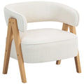 Fauteuil de salon en tissu bouclette blanc et bois – Noéa