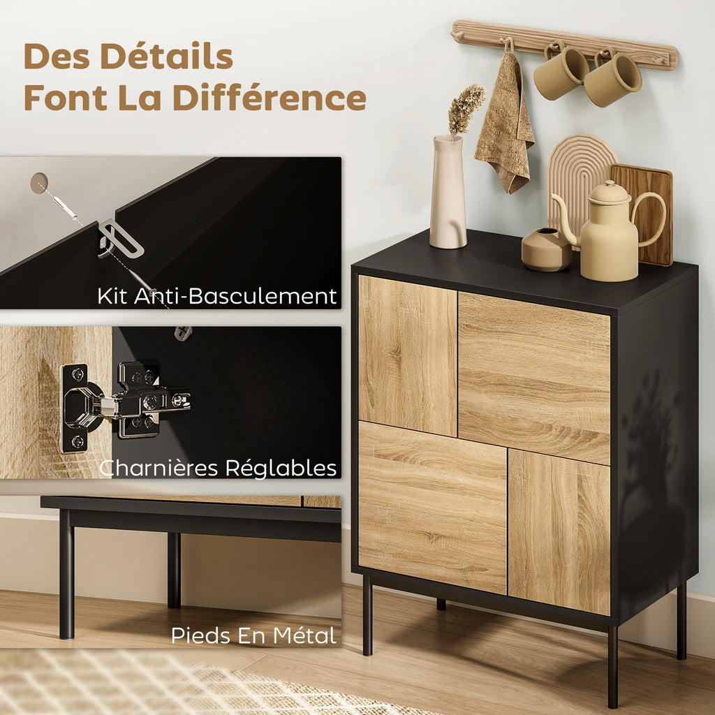 Buffet compact bois naturel et noir – 4 compartiments-5