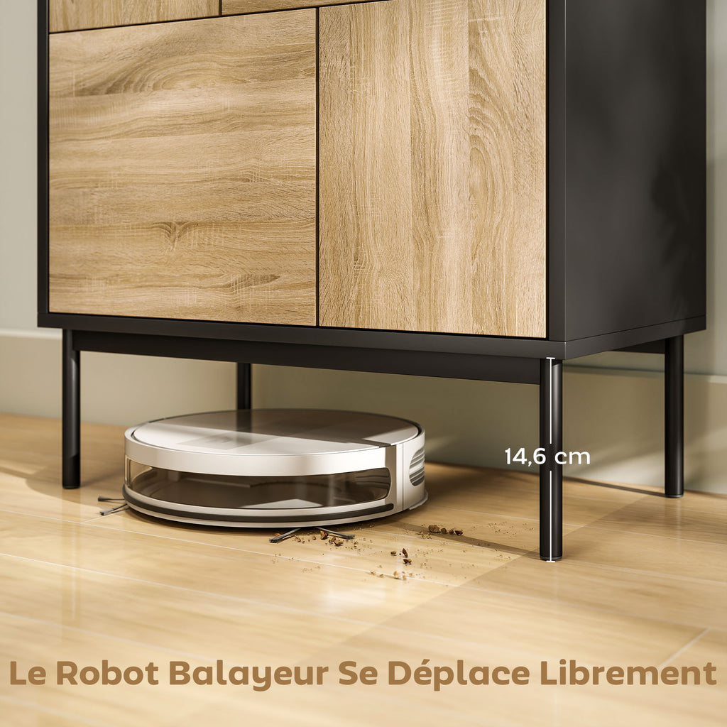Buffet compact bois naturel et noir – 4 compartiments-7