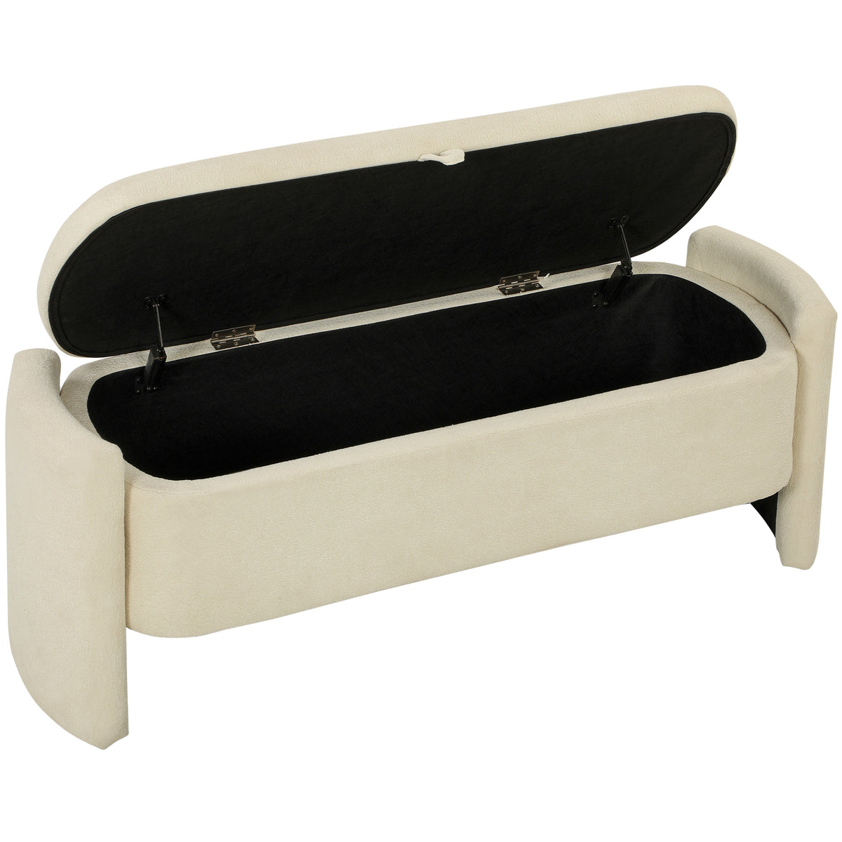 Banc coffre bout de lit en tissu bouclette crème-0