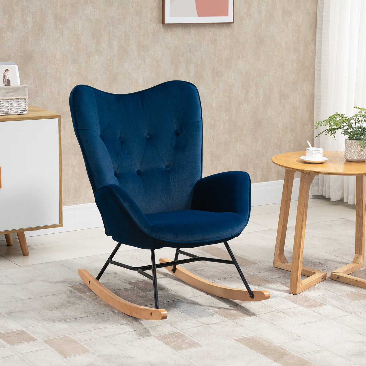 Fauteuil à bascule en velours bleu-1