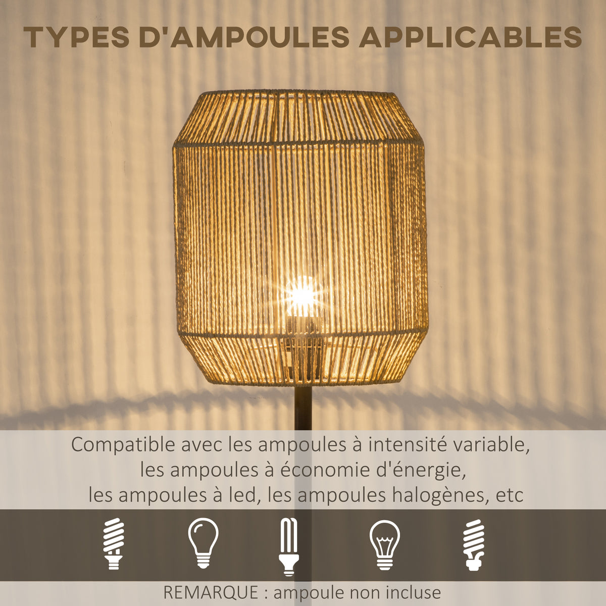 Lampadaire naturel en corde de papier tressée-5