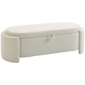 Banc coffre bout de lit en tissu Teddy crème – 129 cm-0