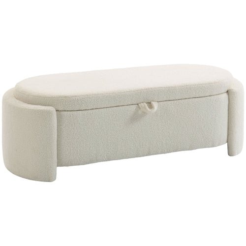 Banc coffre bout de lit en tissu Teddy crème – 129 cm-0