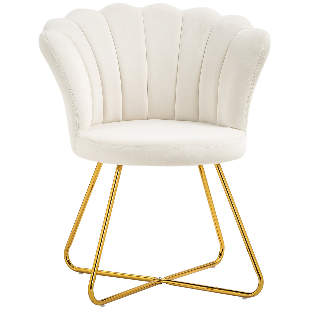 Fauteuil coquillage blanc crème et doré – Élina