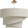 Suspension 3 abat-jour effet lin beige et doré – Solène-0